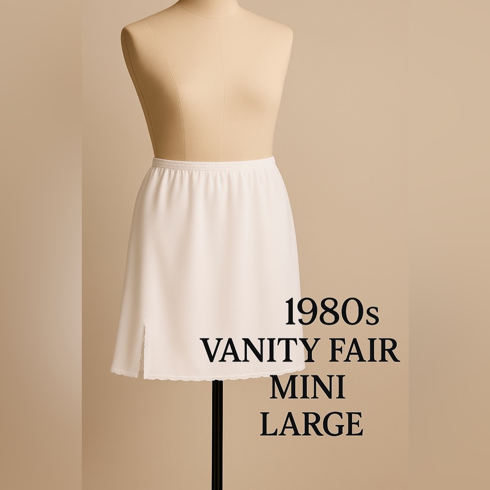 1980s Vanity Fair Mini Half Slip White Nylon Lace Trim Size Large